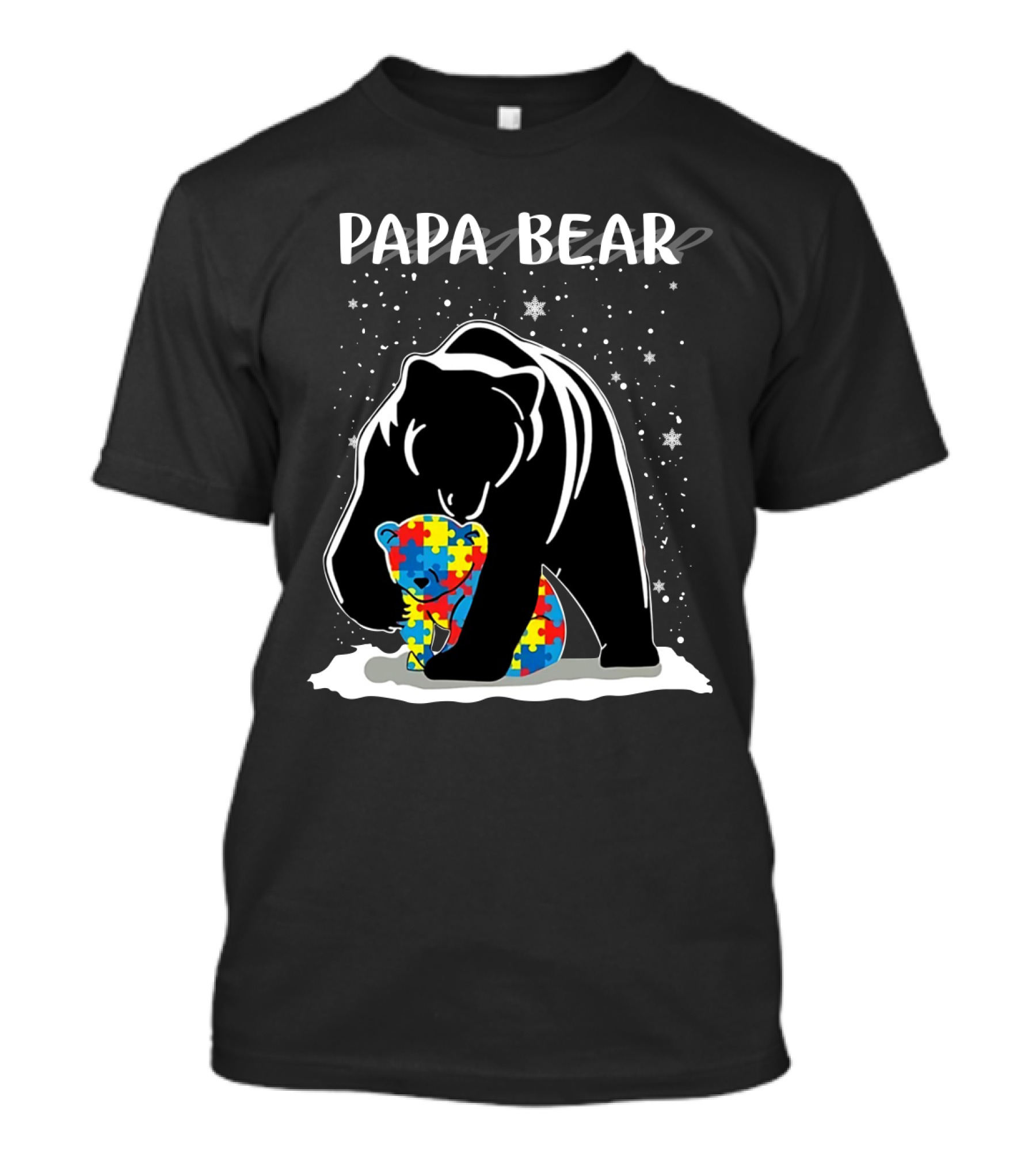 PAPA BEAR Autism Puzzle Piece Bear Hug T-Shirt