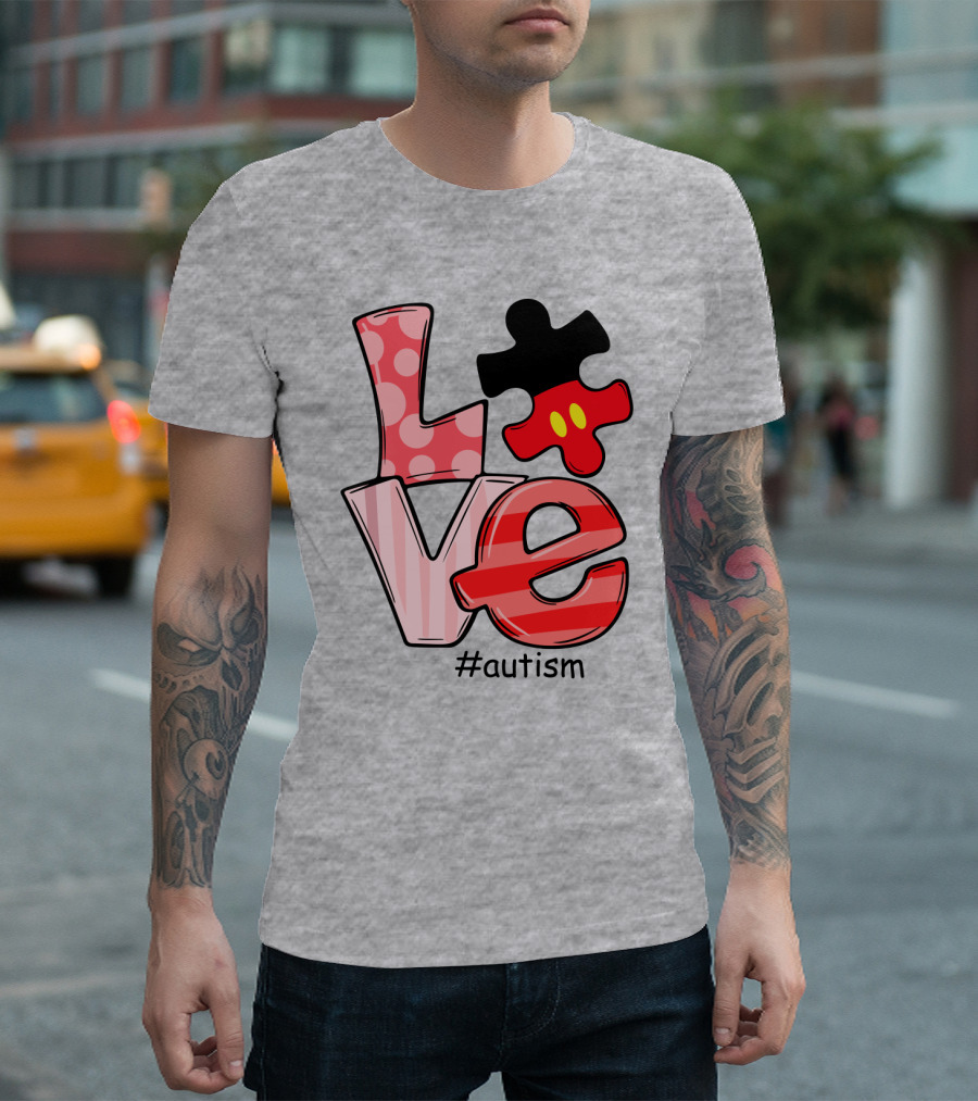 LOVE Autism #autism Puzzle Piece Mouse T-Shirt