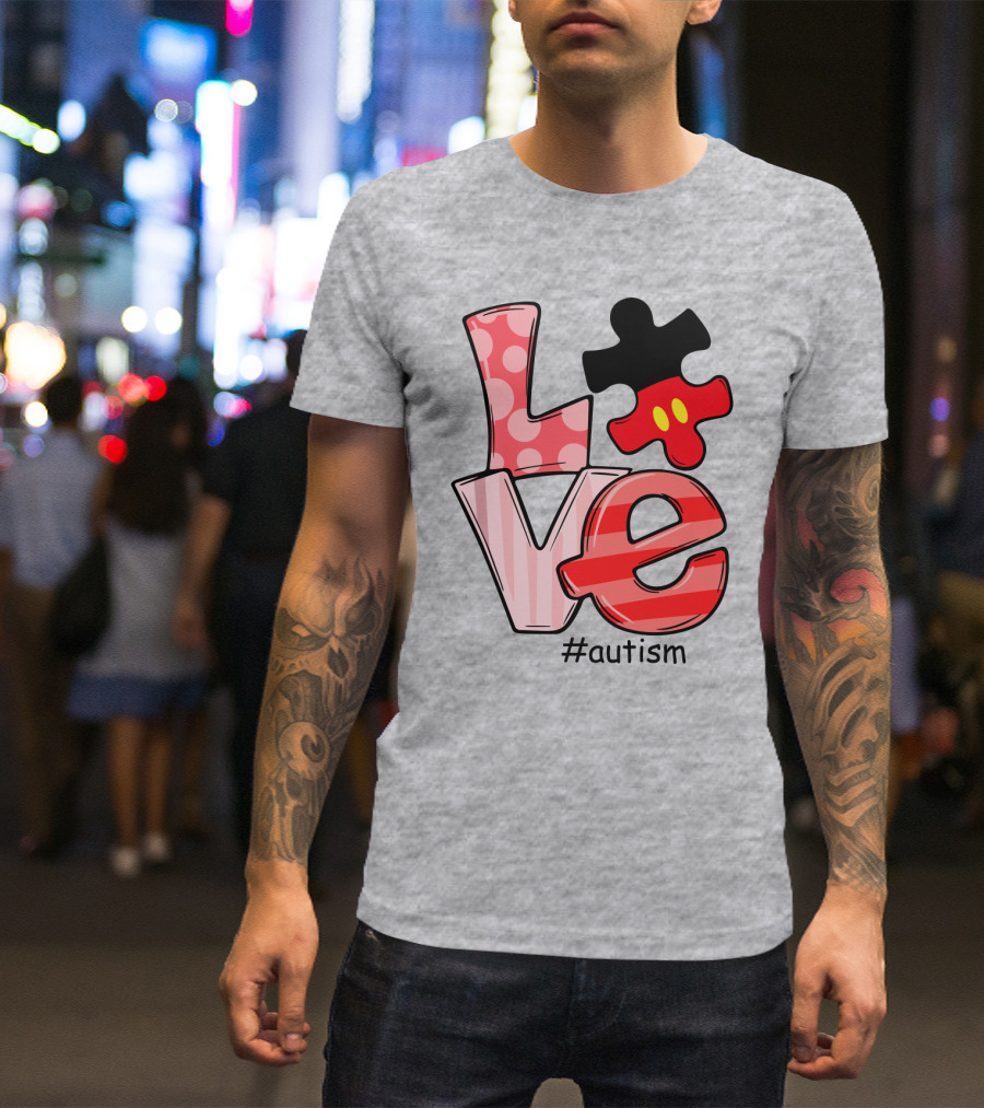 LOVE Autism #autism Puzzle Piece Mouse T-Shirt