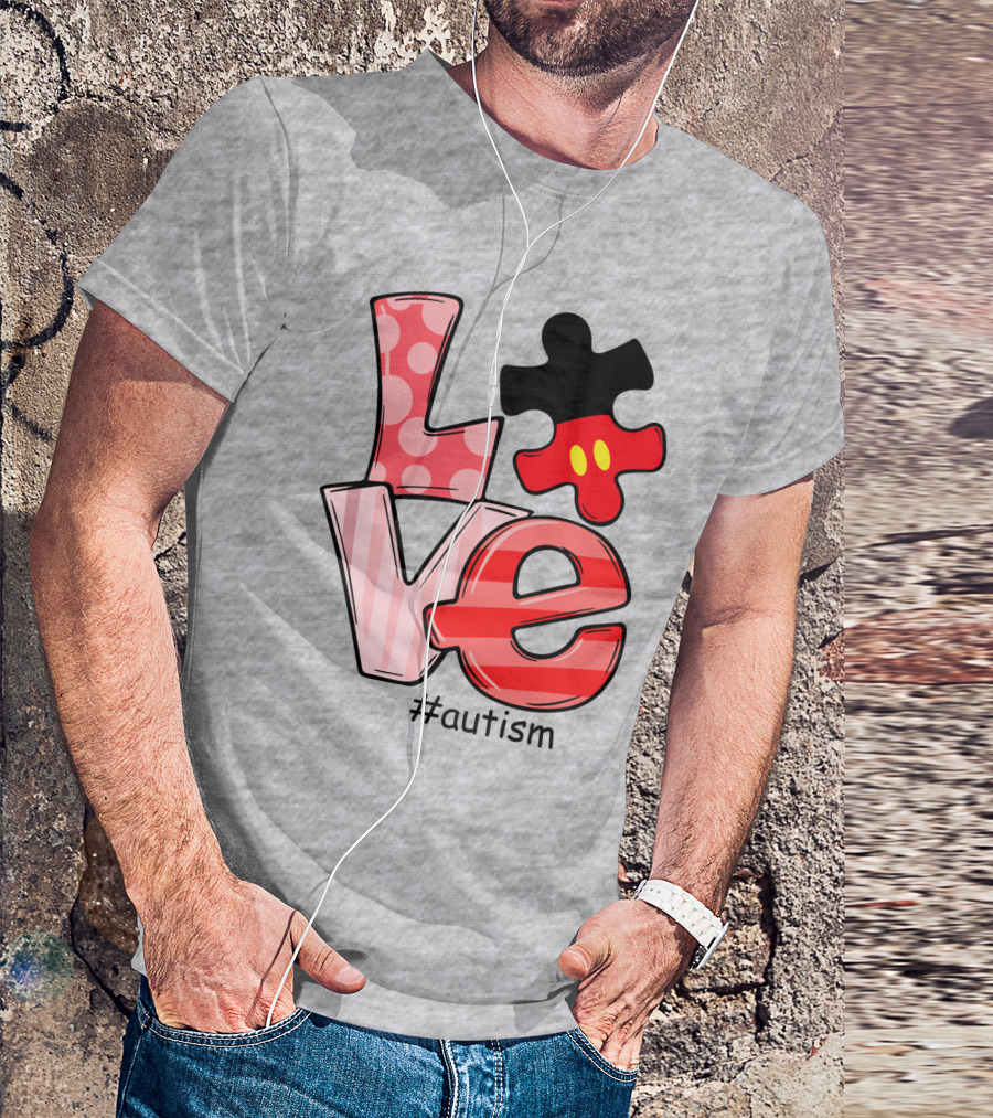 LOVE Autism #autism Puzzle Piece Mouse T-Shirt