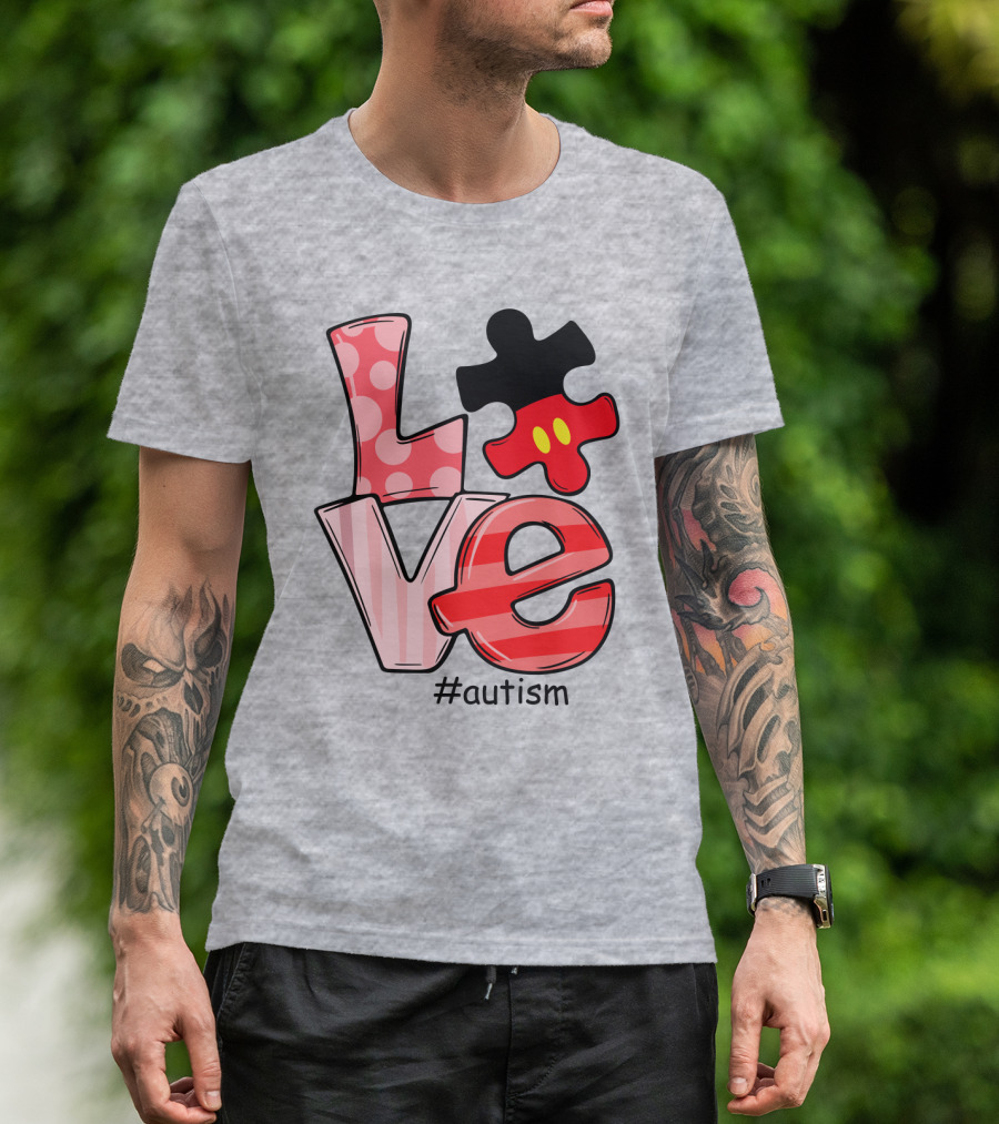 LOVE Autism #autism Puzzle Piece Mouse T-Shirt