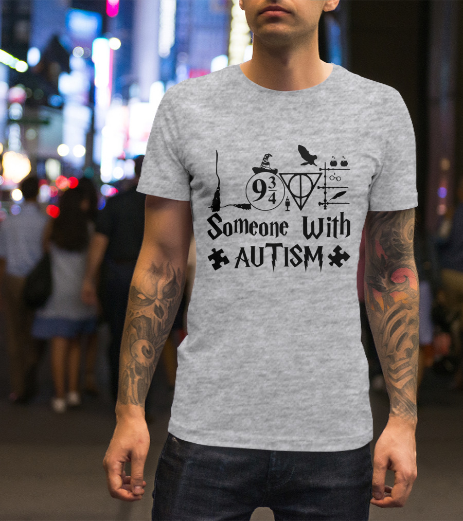 Love Someone With Autism 9 3/4 Wizard Elements Puzzle Pieces T-Shirt