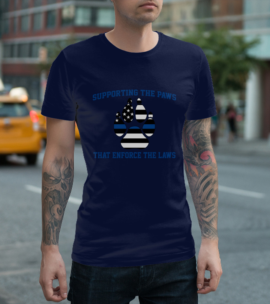 Supporting The Paws That Enforce The Laws American Flag Paw Prints T-Shirt