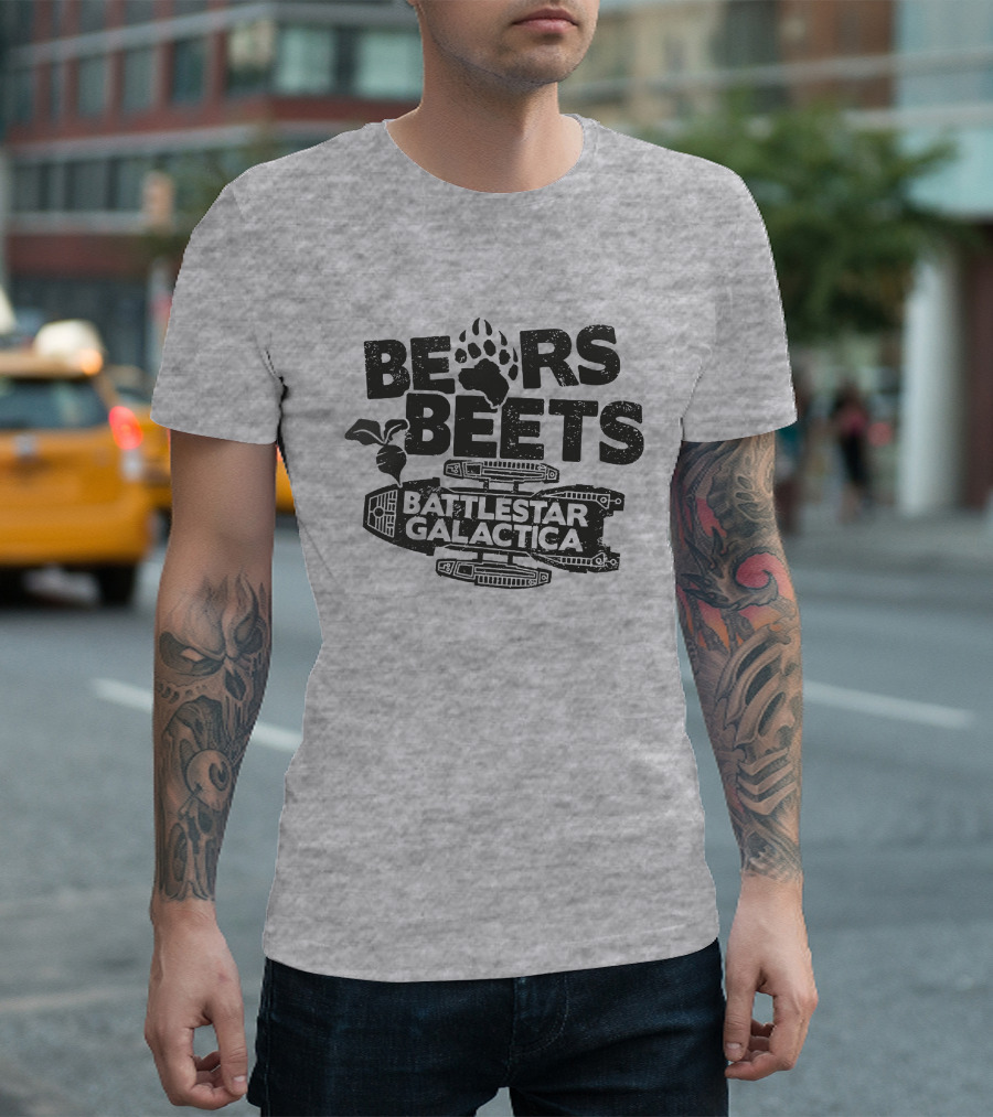 Bears Beets Battlestar Galactica Paw Print Spaceship Beetroot T-Shirt