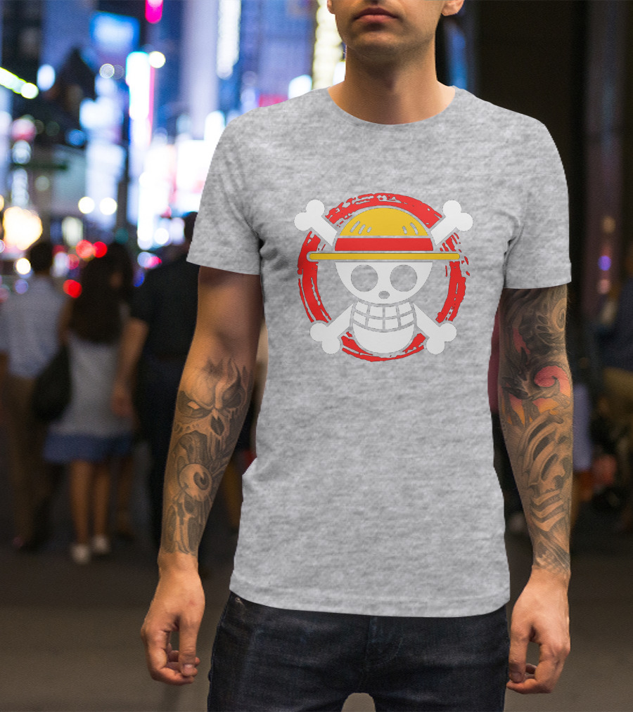 Straw Hat Luffy Jolly Roger Icon On Red Circular Emblem T-Shirt