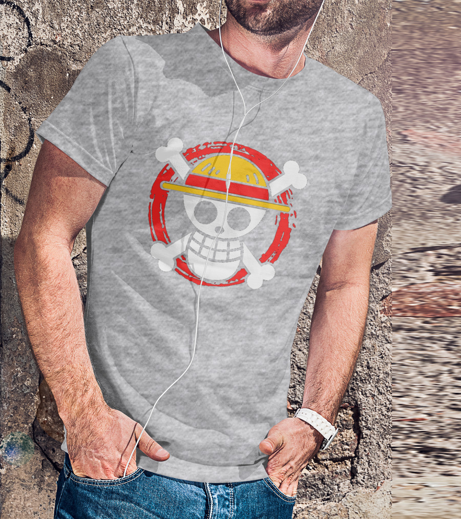 Straw Hat Luffy Jolly Roger Icon On Red Circular Emblem T-Shirt