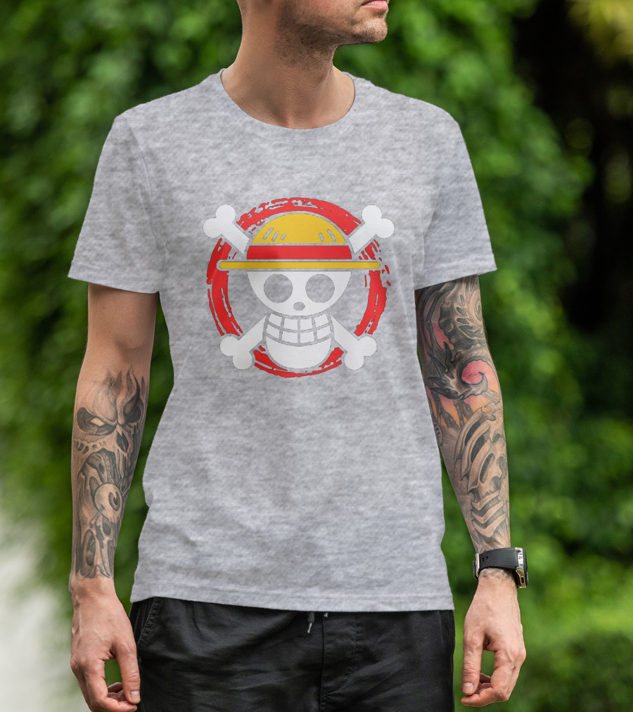 Straw Hat Luffy Jolly Roger Icon On Red Circular Emblem T-Shirt