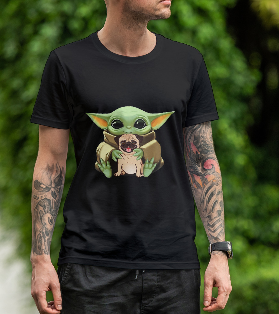 Baby Yoda Holding Pug Companion Cuteness T-Shirt