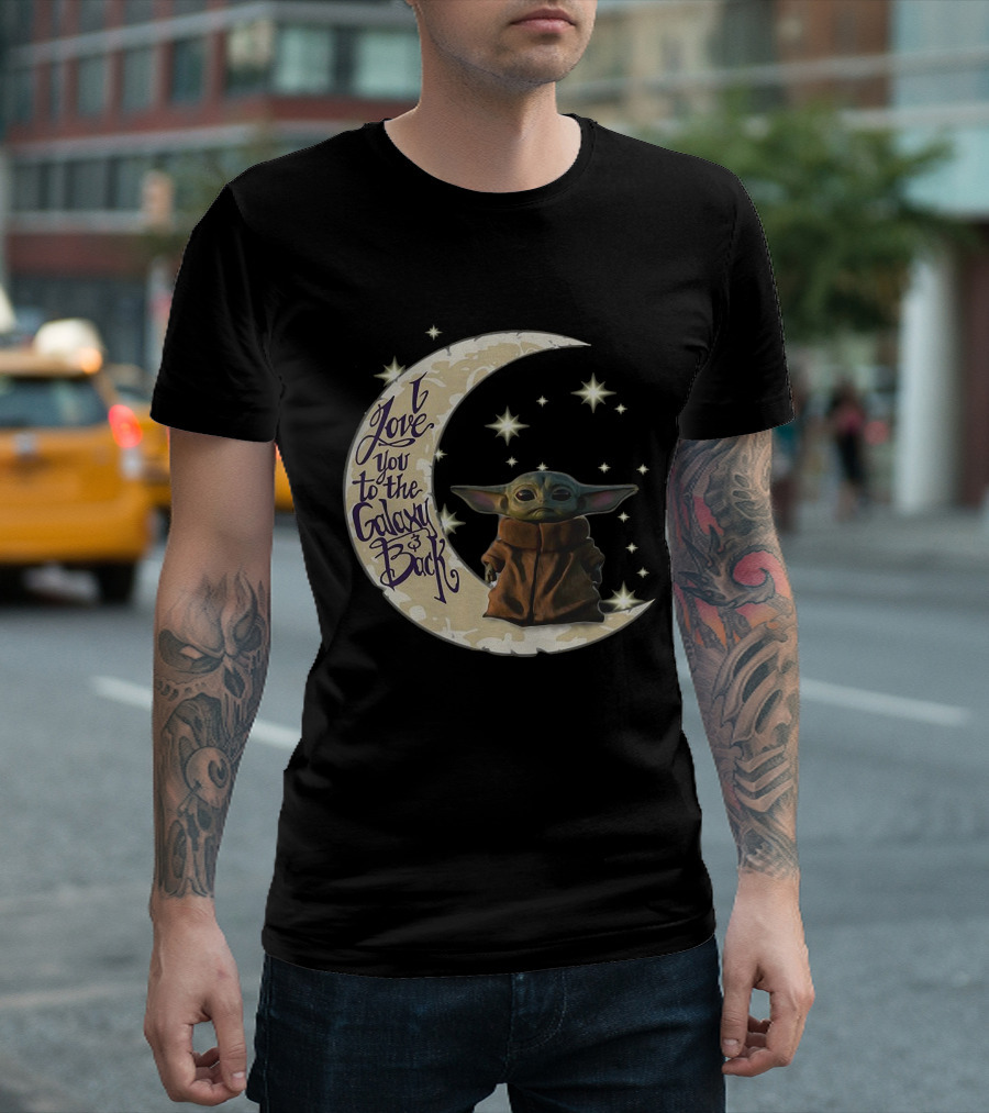 Baby Yoda I Love You To The Galaxy And Back Crescent Moon Stars T-Shirt