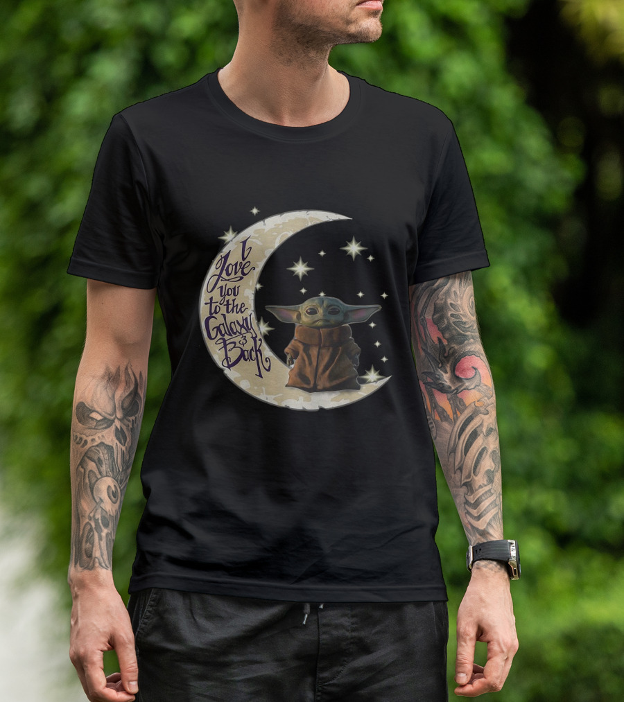 Baby Yoda I Love You To The Galaxy And Back Crescent Moon Stars T-Shirt