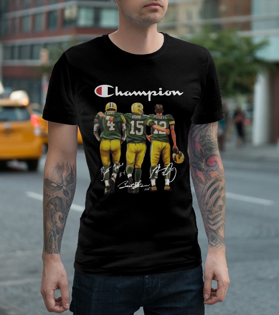 Champion Green Bay Packers Favre Starr Rodgers Signatures T-Shirt