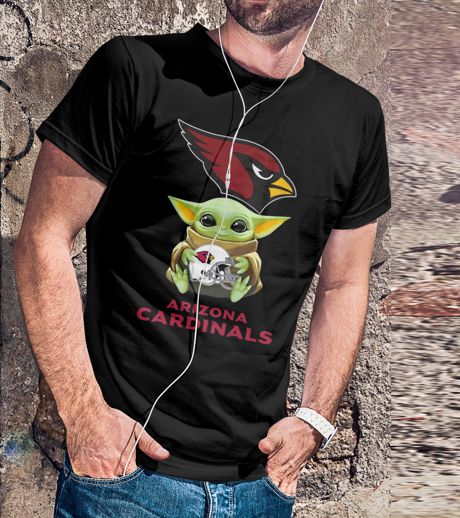 Baby Yoda Holding Arizona Cardinals Helmet T-Shirt