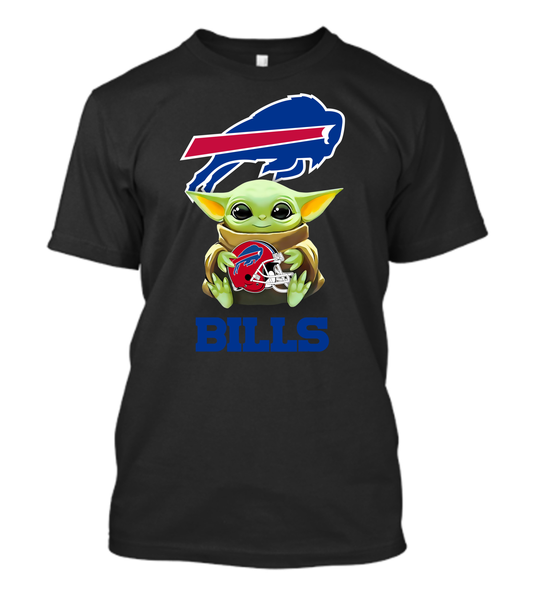 Baby Yoda Holding Buffalo Bills Helmet NFL Logo Bills T-Shirt