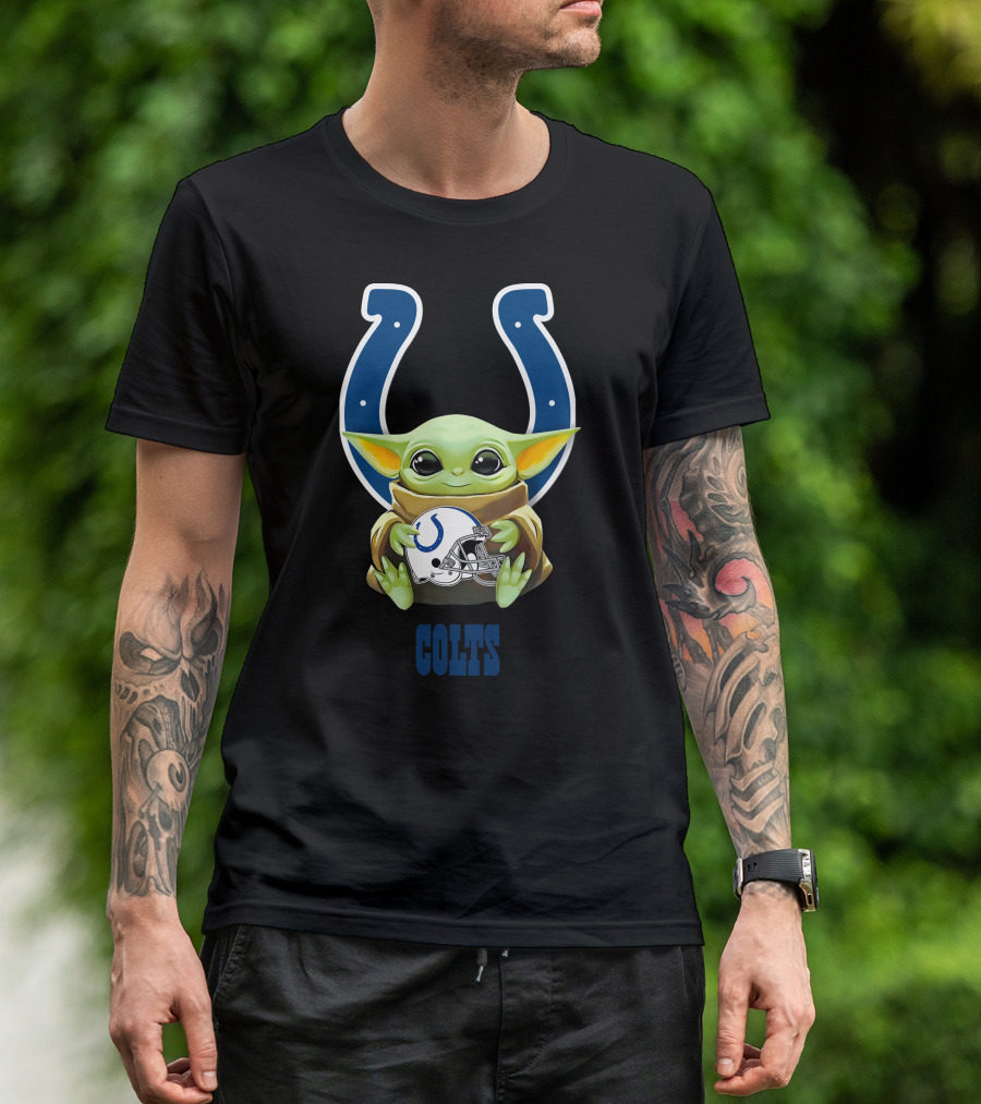 Baby Yoda Holding Indianapolis Colts Helmet With Team T-Shirt