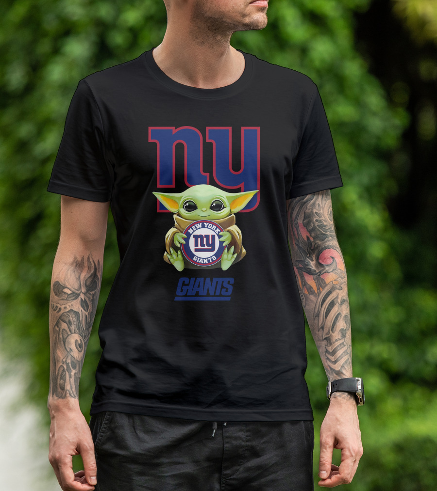 Baby Yoda Holding New York Giants Football Team T-Shirt