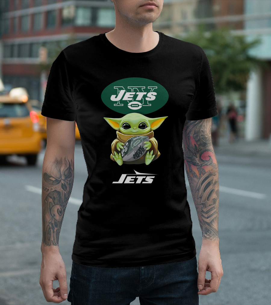 Baby Yoda Hug New York Jets Football Fan T-Shirt
