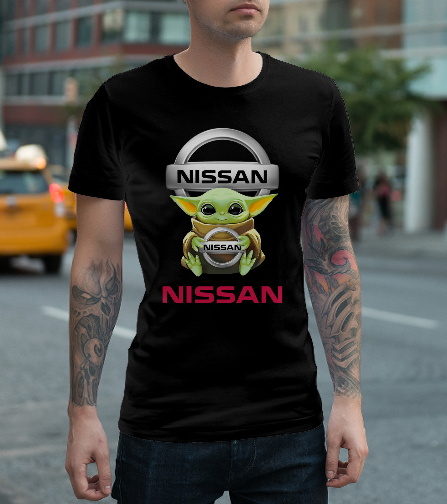 Nissan Logo With Baby Yoda Hugging Nissan Emblem T-Shirt