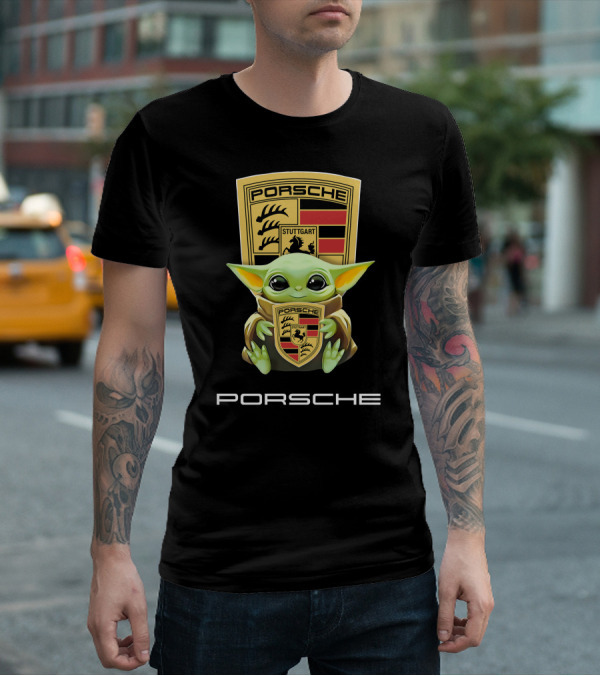 Baby Yoda Holding Porsche Stuttgart T-Shirt