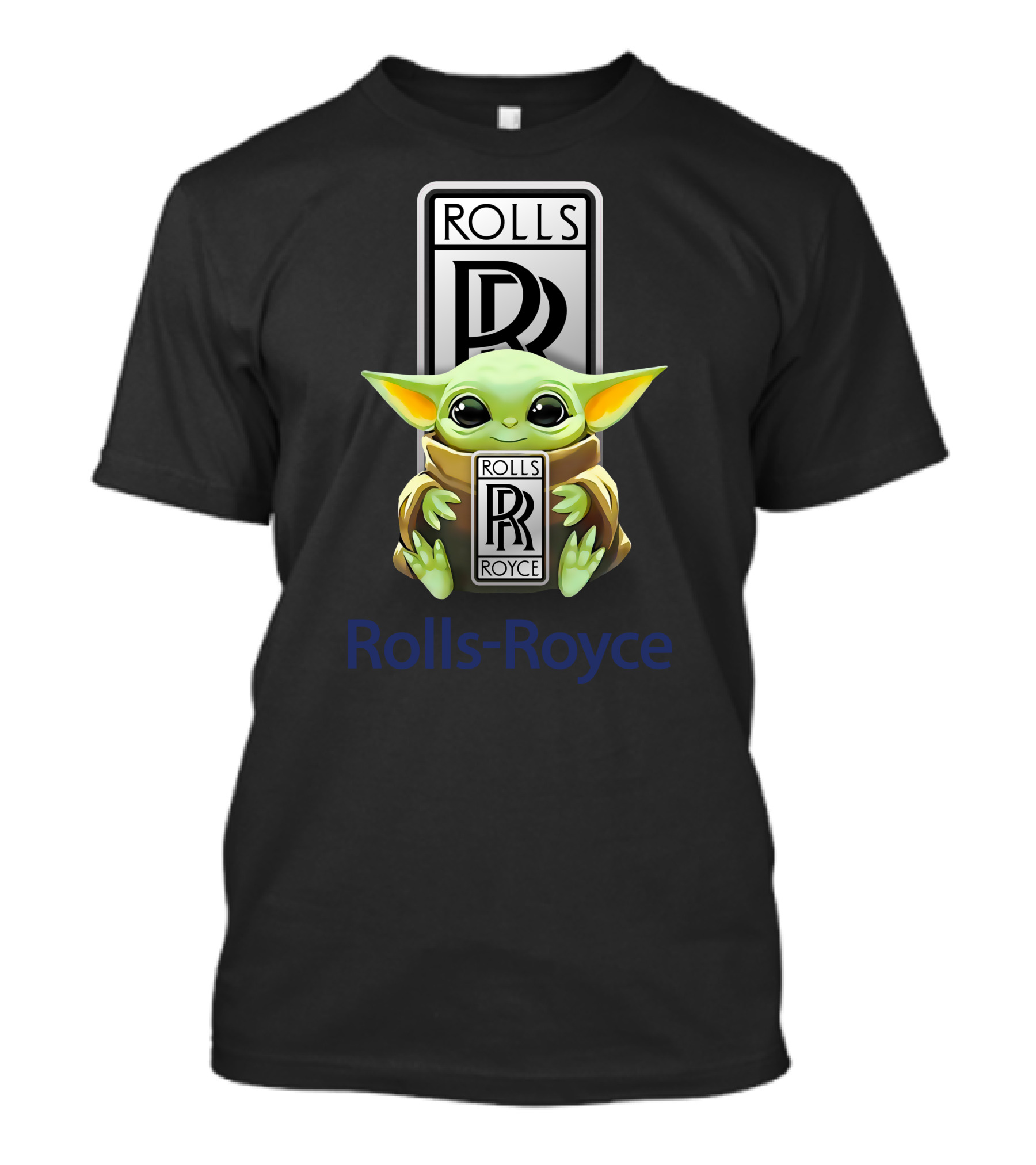Baby Yoda Holding Rolls Royce Logo With Rolls-Royce Text T-Shirt