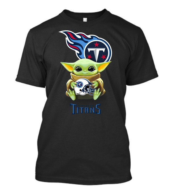 Baby Yoda Holding Tennessee Titans Helmet With Team T-Shirt