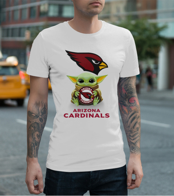 Baby Yoda Holding Arizona Cardinals Football T-Shirt