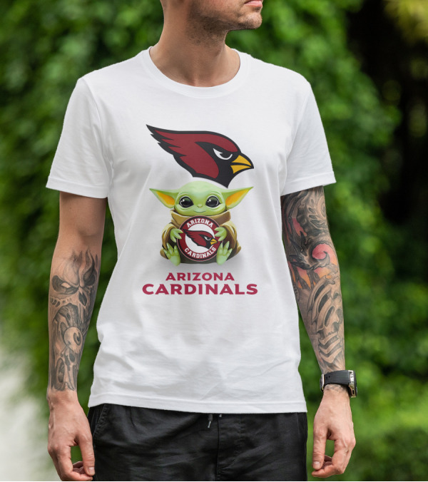 Baby Yoda Holding Arizona Cardinals Football T-Shirt