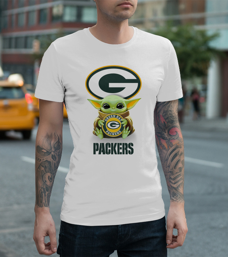 Baby Yoda Holding Green Bay Packers Logo Packers T-Shirt