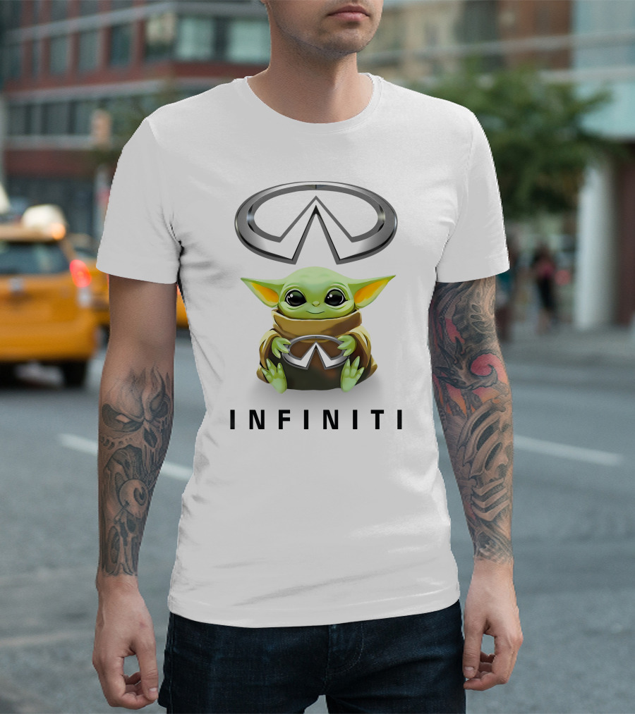 Baby Yoda Holding Infiniti Logo Hugging Symbol T-Shirt