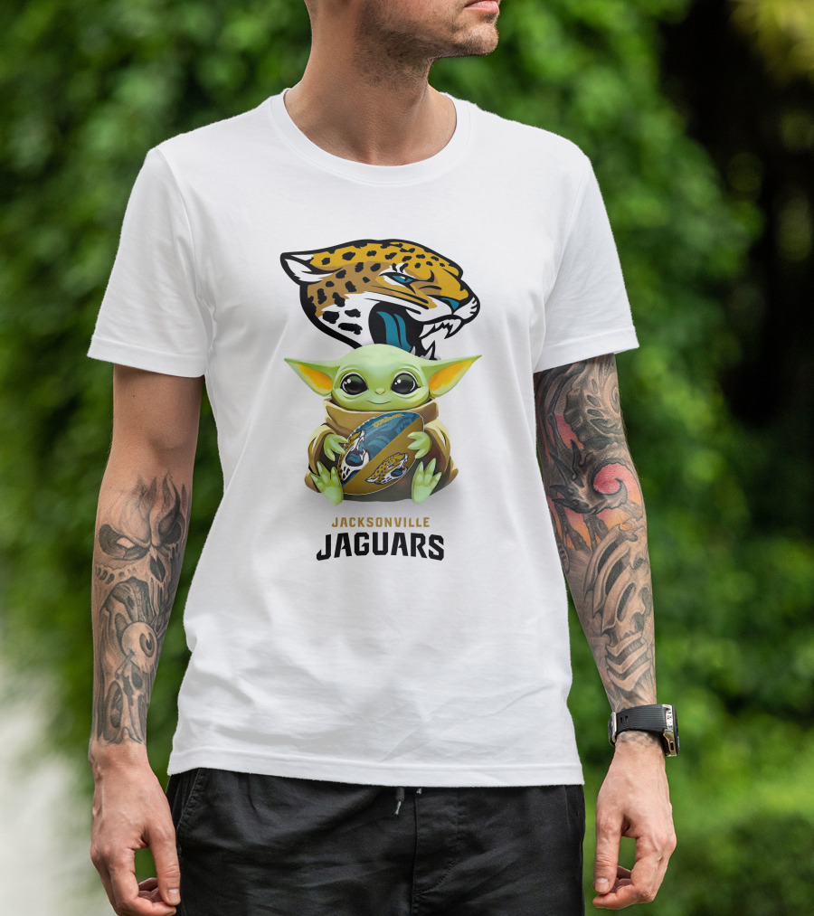 Baby Yoda Holding Jacksonville Jaguars Football Tailgate Fan Gear T-Shirt