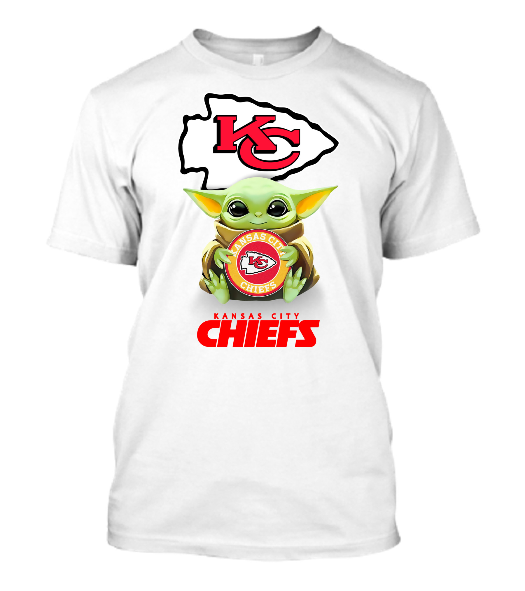 Baby Yoda With Kansas City Chiefs Kc Emblem And Chiefs T-Shirt