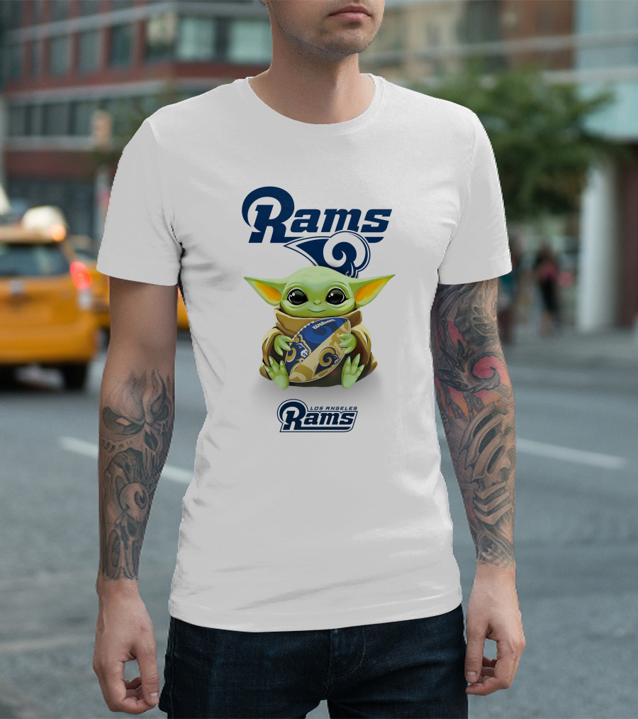Baby Yoda Los Angeles Rams Football Hug T-Shirt