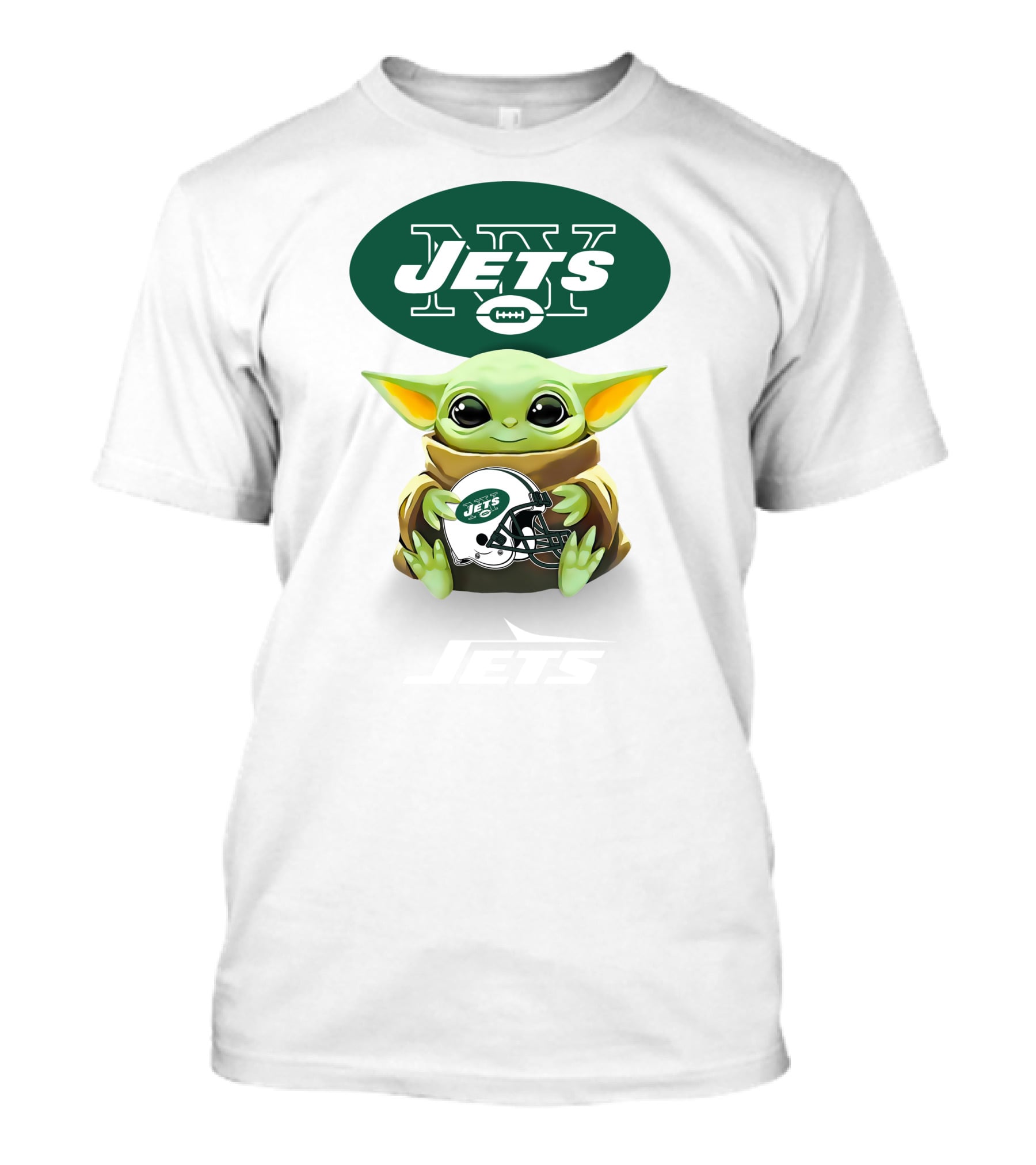 Baby Yoda Holding New York Jets Football Helmet With Jets T-Shirt
