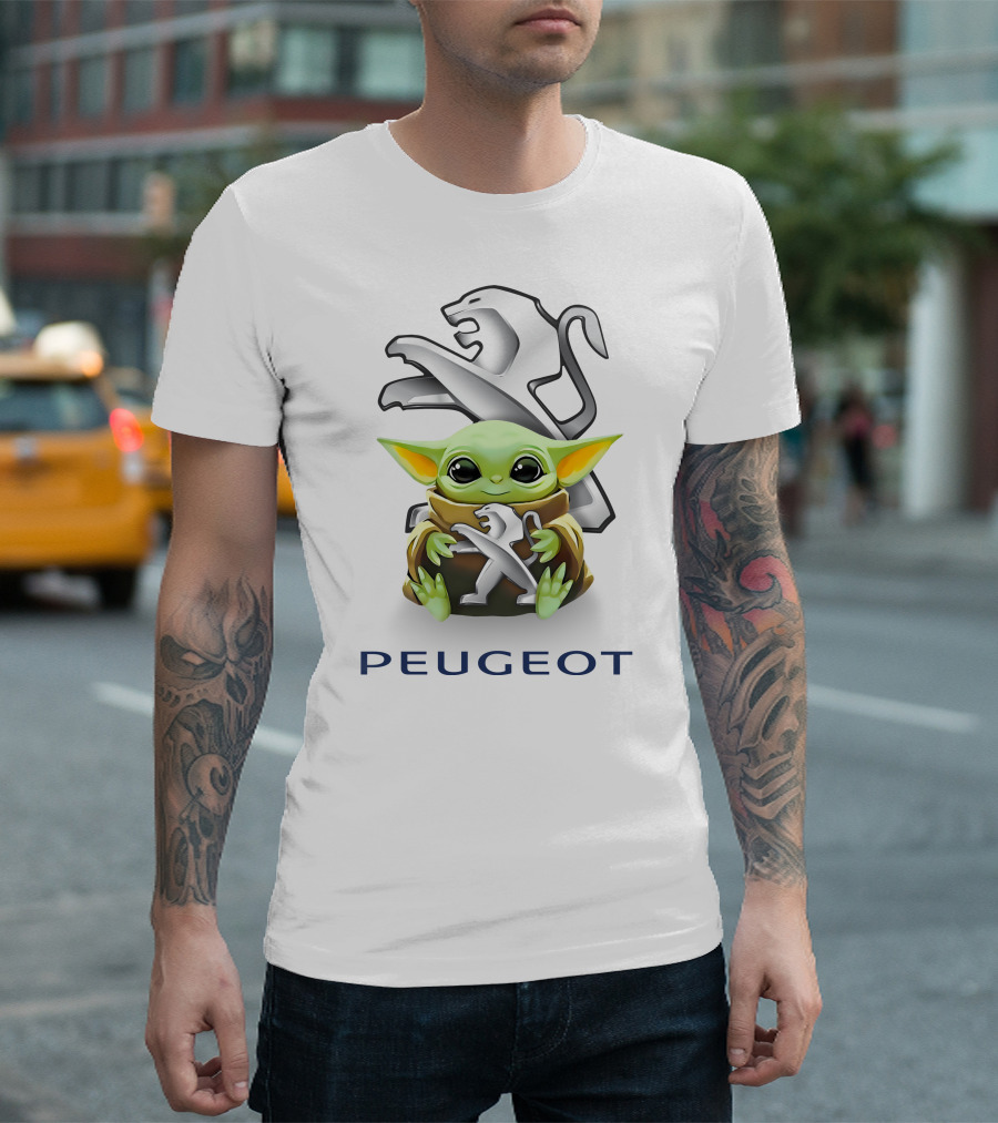 Baby Yoda Hugging Peugeot Lion T-Shirt