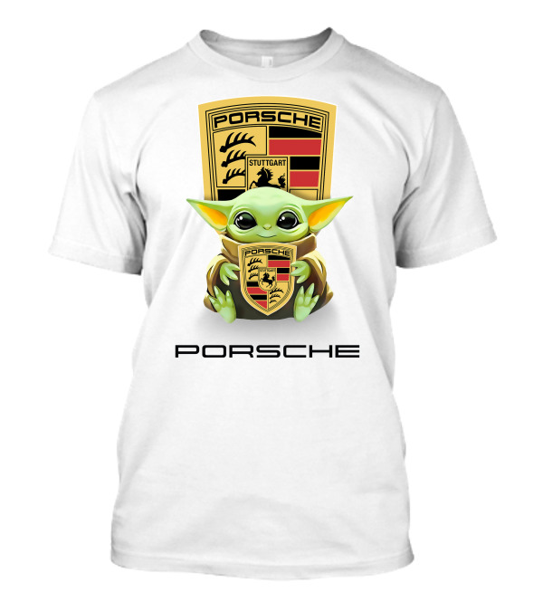Baby Yoda Holding Stuttgart Porsche Crest T-Shirt