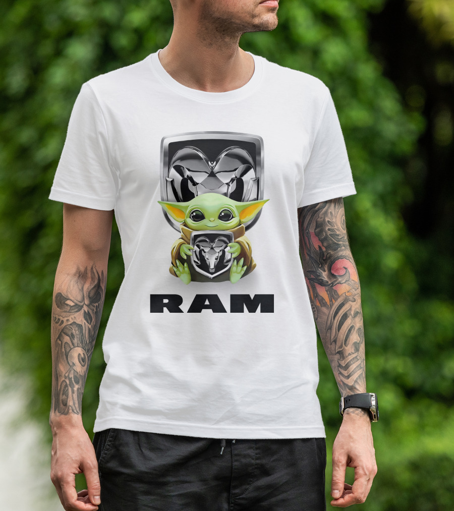 Baby Yoda Ram Logo Hugging Merchandise T-Shirt
