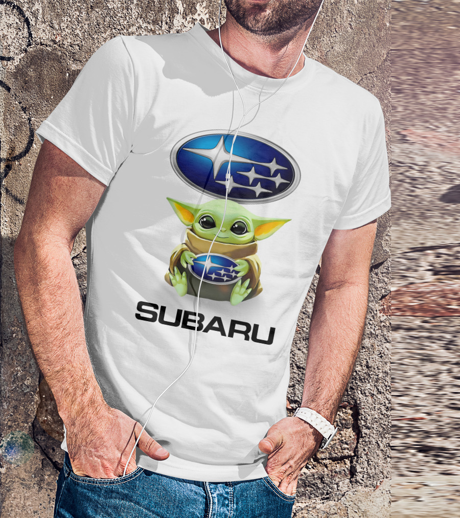 Baby Yoda Subaru Logo Hug White T-Shirt