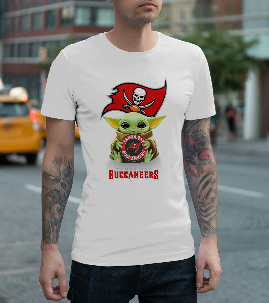 Baby Yoda Tampa Bay Buccaneers NFL Fan Logo Hug T-Shirt
