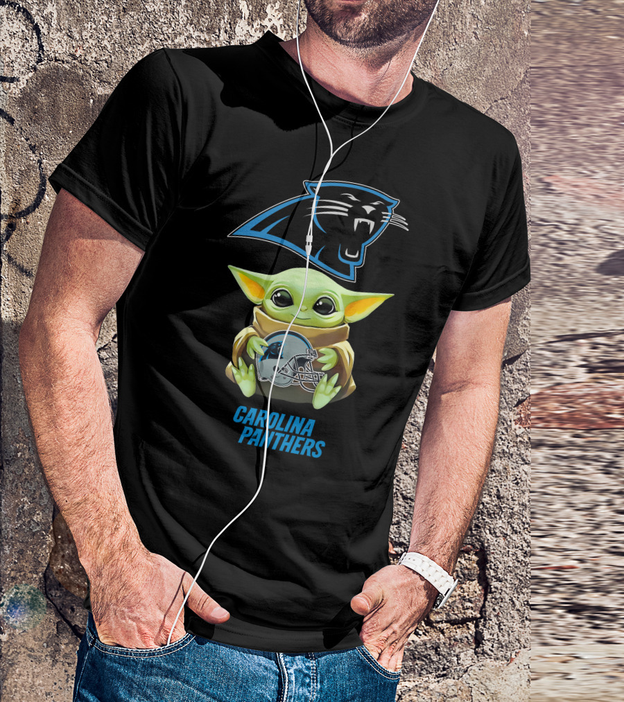 Star Wars Baby Yoda With Carolina Panthers Helmet T-Shirt