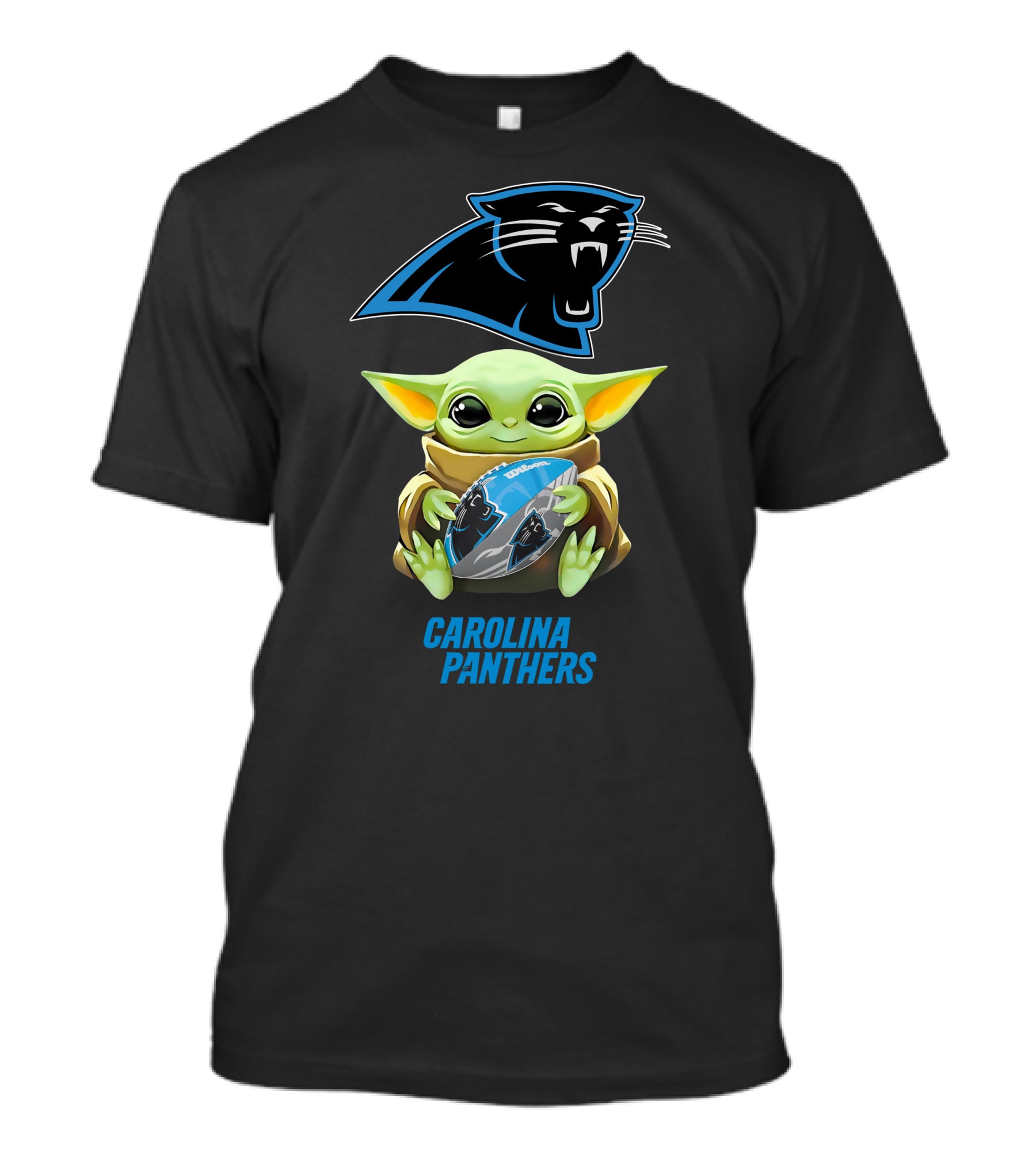 Baby Yoda Hugging Carolina Panthers Football Star Wars T-Shirt