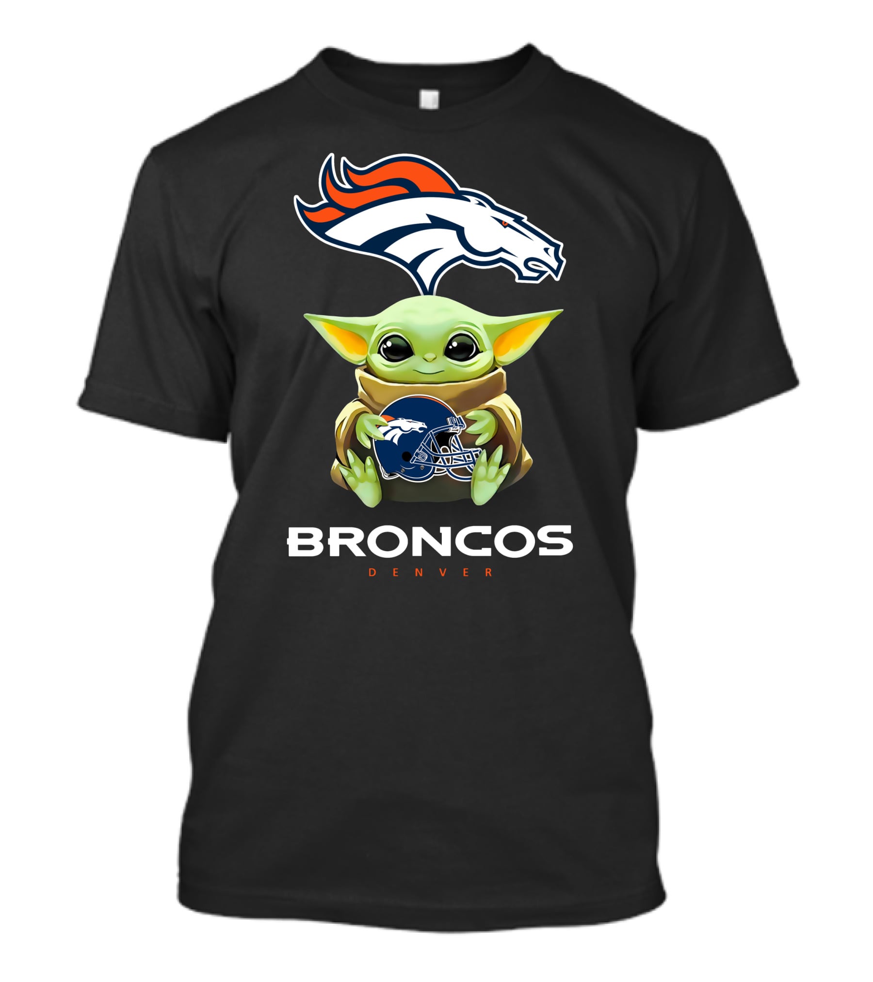 Star Wars Baby Yoda Holding Denver Broncos Helmet T-Shirt
