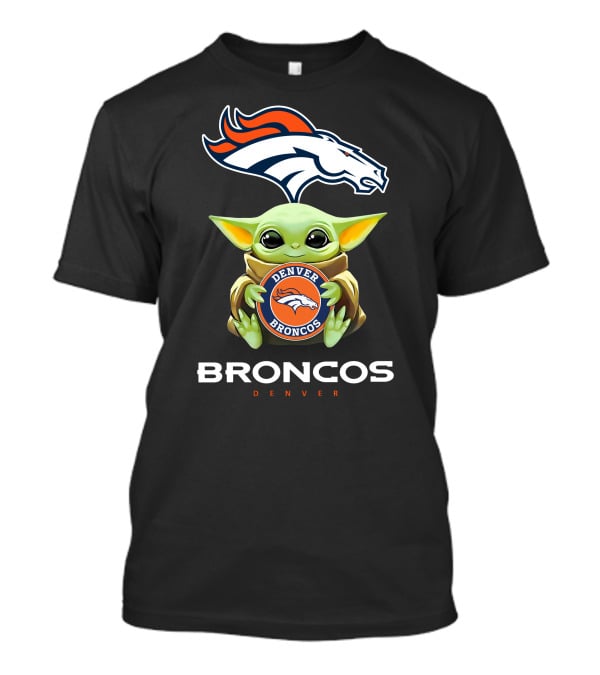 Star Wars Baby Yoda Holding Denver Broncos Emblem T-Shirt