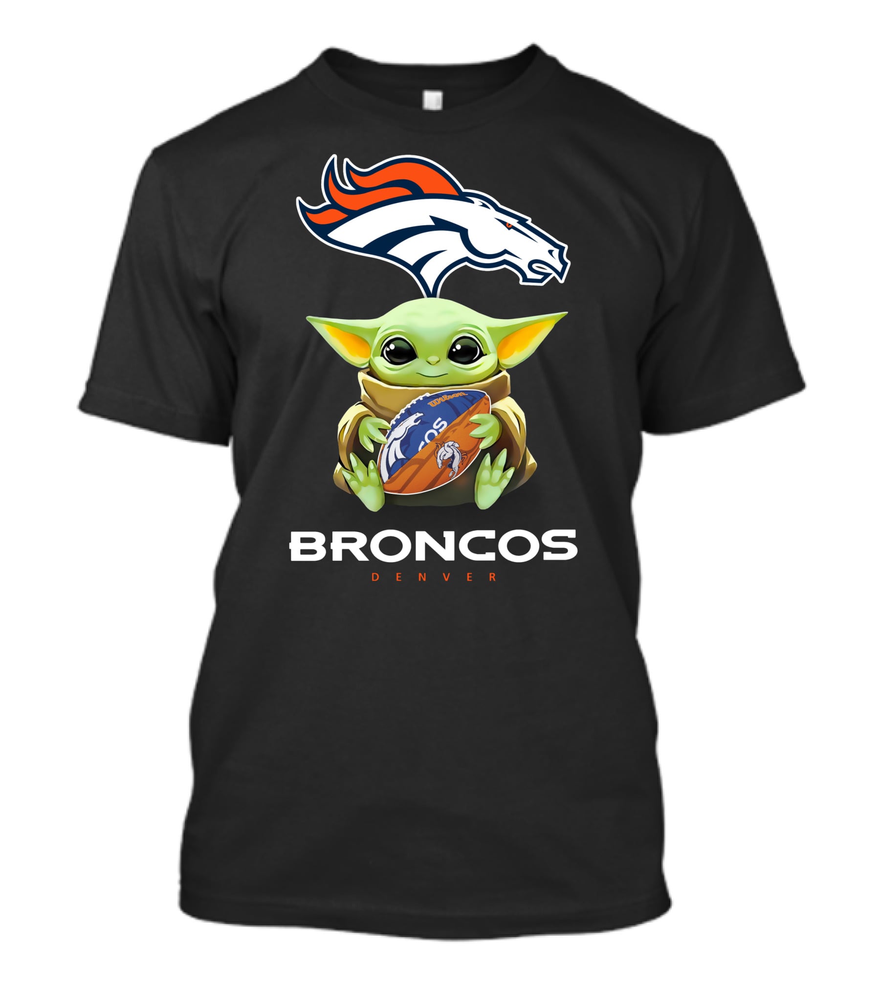 Baby Yoda Denver Broncos Football Star Wars Tailgate Hug T-Shirt