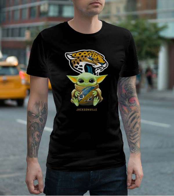 Jacksonville Jaguars Baby Yoda Hug Football Star Wars Tailgate T-Shirt