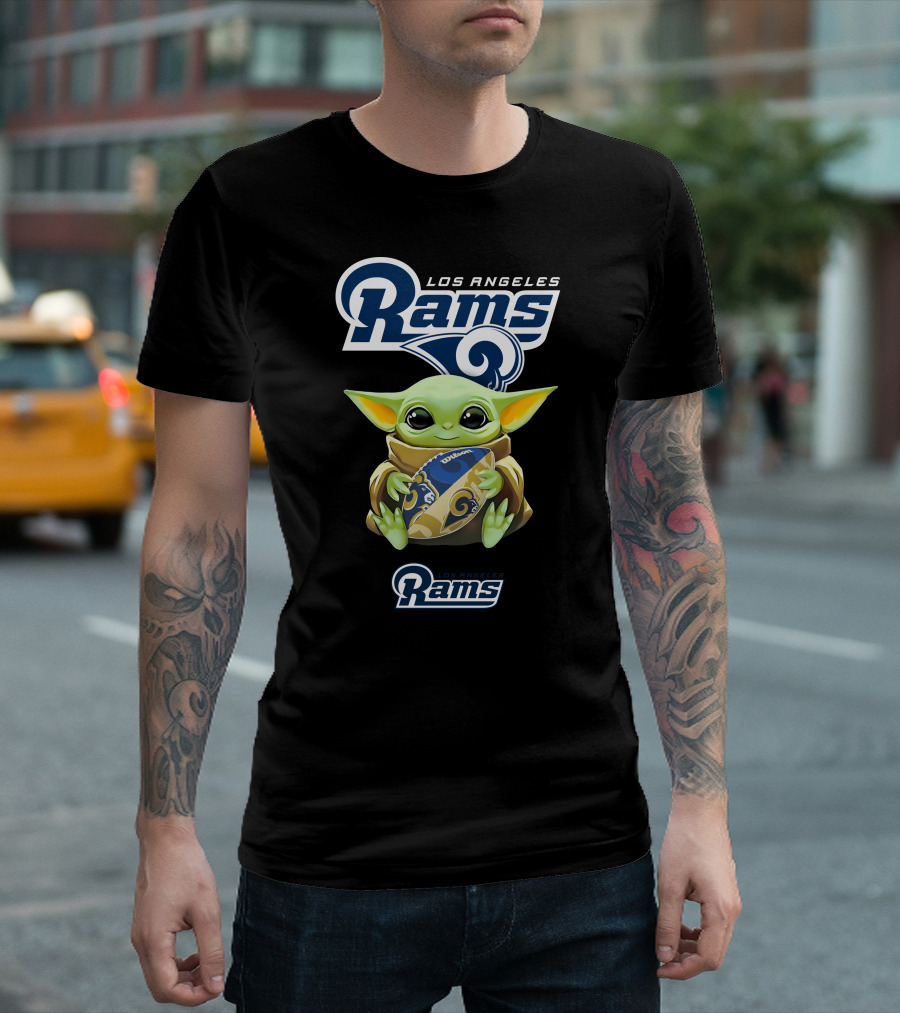Star Wars Baby Yoda Los Angeles Rams Football Hug T-Shirt