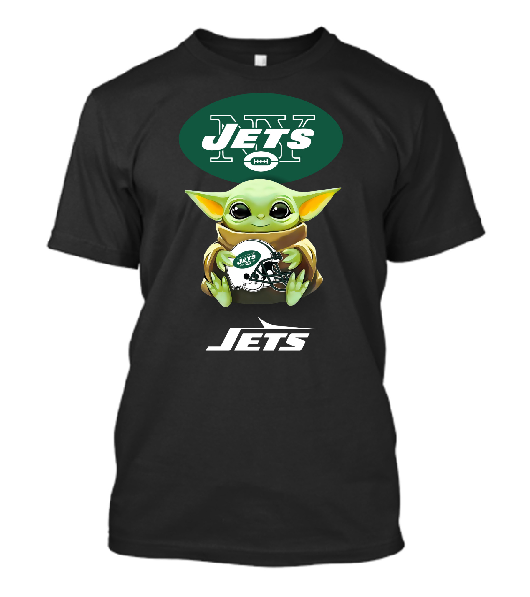 Star Wars Baby Yoda Hugging New York Jets Helmet Football T-Shirt