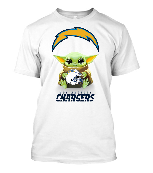 Los Angeles Chargers Star Wars Baby Yoda Hugging Helmet T-Shirt