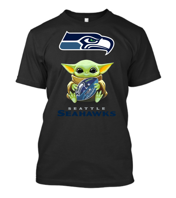 Star Wars Baby Yoda Holding Seattle Seahawks Football T-Shirt