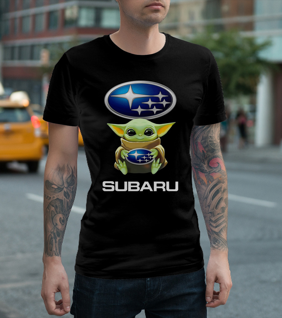 Star Wars Baby Yoda Holding Subaru Emblem T-Shirt