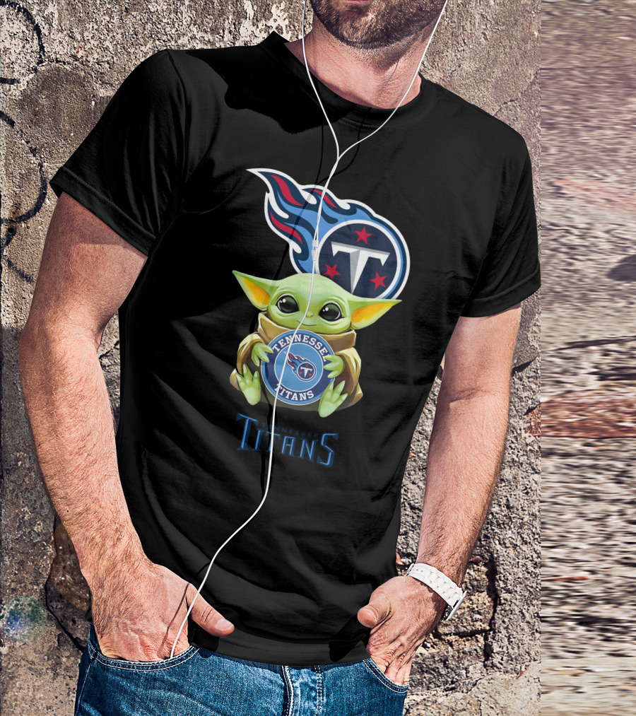 Star Wars Baby Yoda Holding Tennessee Titans Emblem T-Shirt