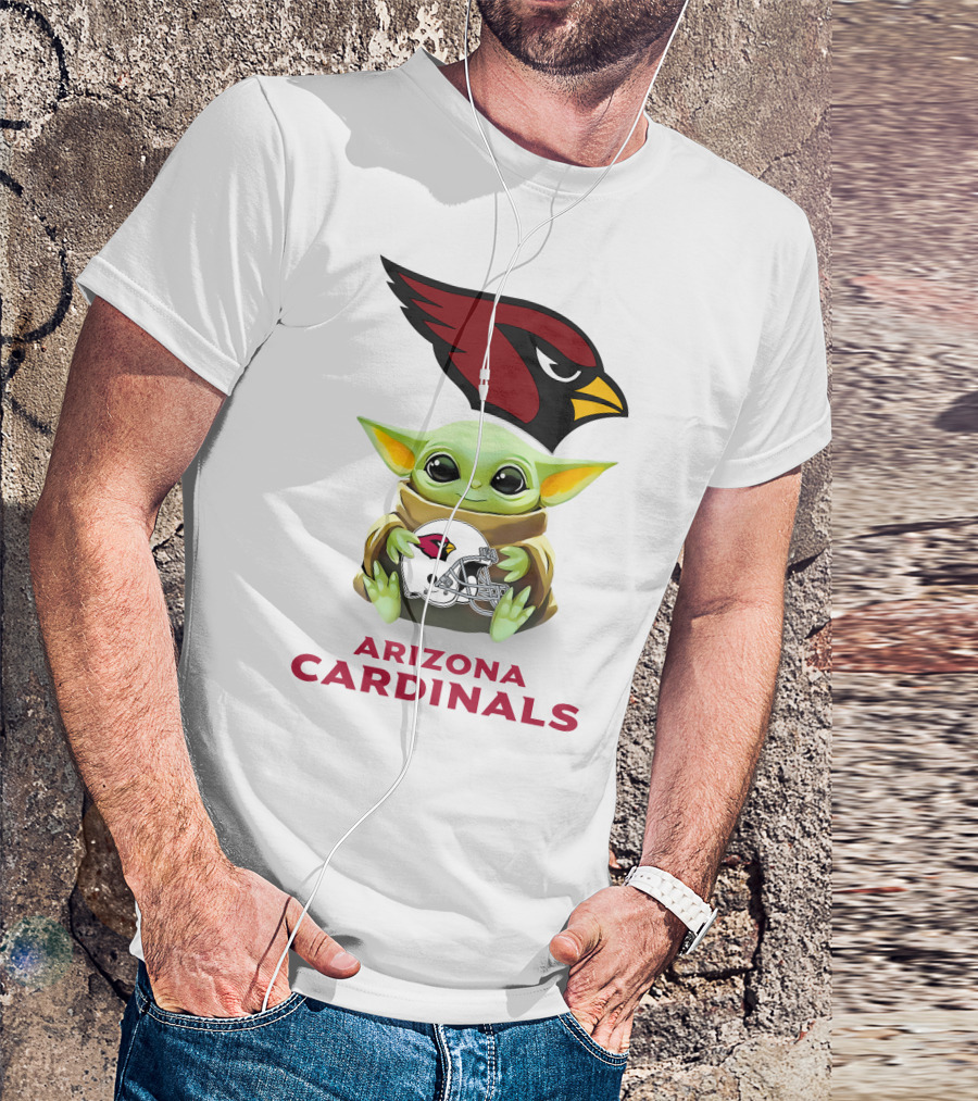 Baby Yoda Arizona Cardinals Helmet Hug With Cardinals T-Shirt
